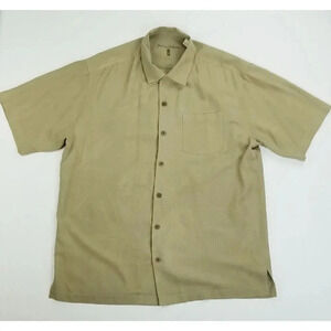 Tommy Bahama Size Large Men's Latte Macchiato Brown Floral Silk Logo Tag Shirt